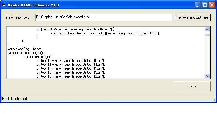 Hunter HTML Optimizer Screenshot